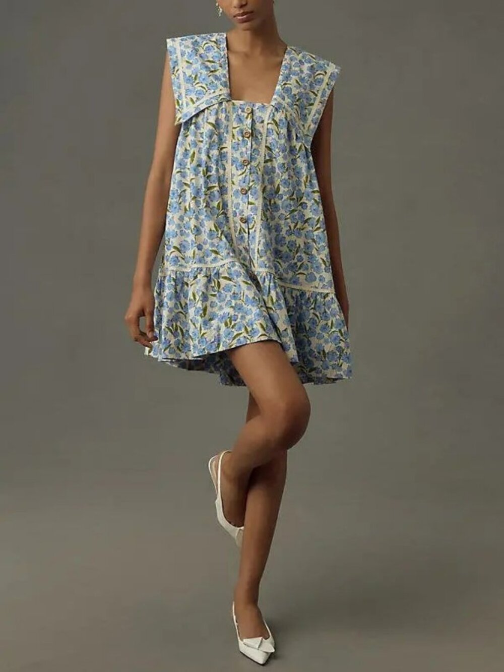 Maeve Collared Poplin Baby Doll Swing Mini Dress